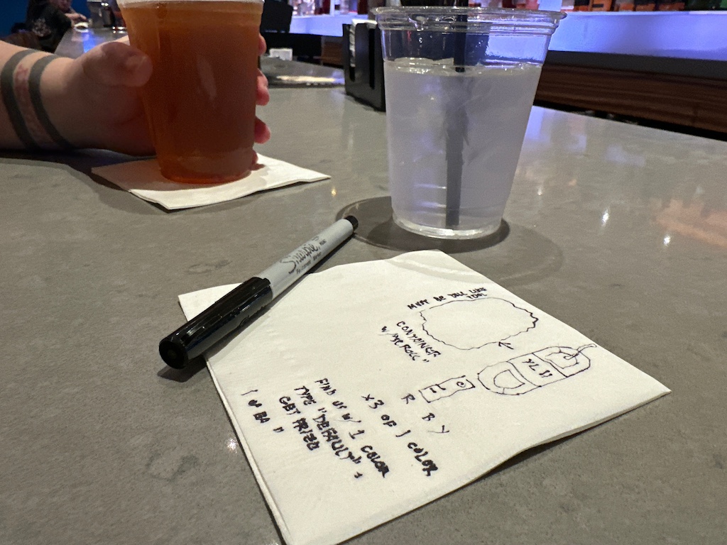 photograph of napkin notes at a bar